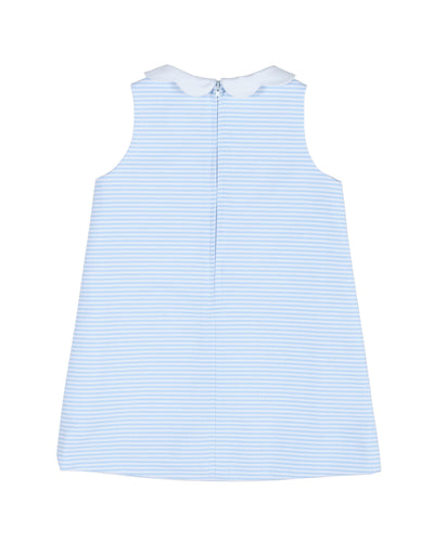 Stripe Birdseye Pique Dress with Petal Collar and Flowers